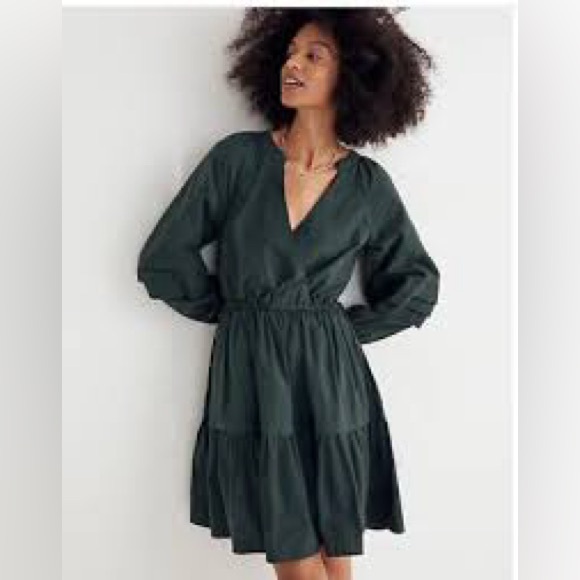 Madewell Crinkle Poplin Wrap Mini Dress green - Picture 2 of 6